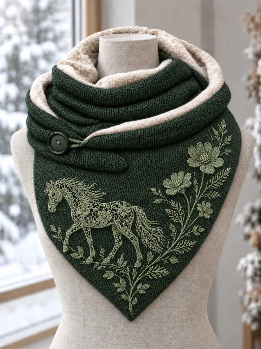 Women's Vintage Horse Floral Pattern Triangle Scarf