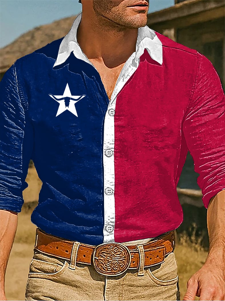 Men's Retro Western Graphic Long Sleeve Shirt