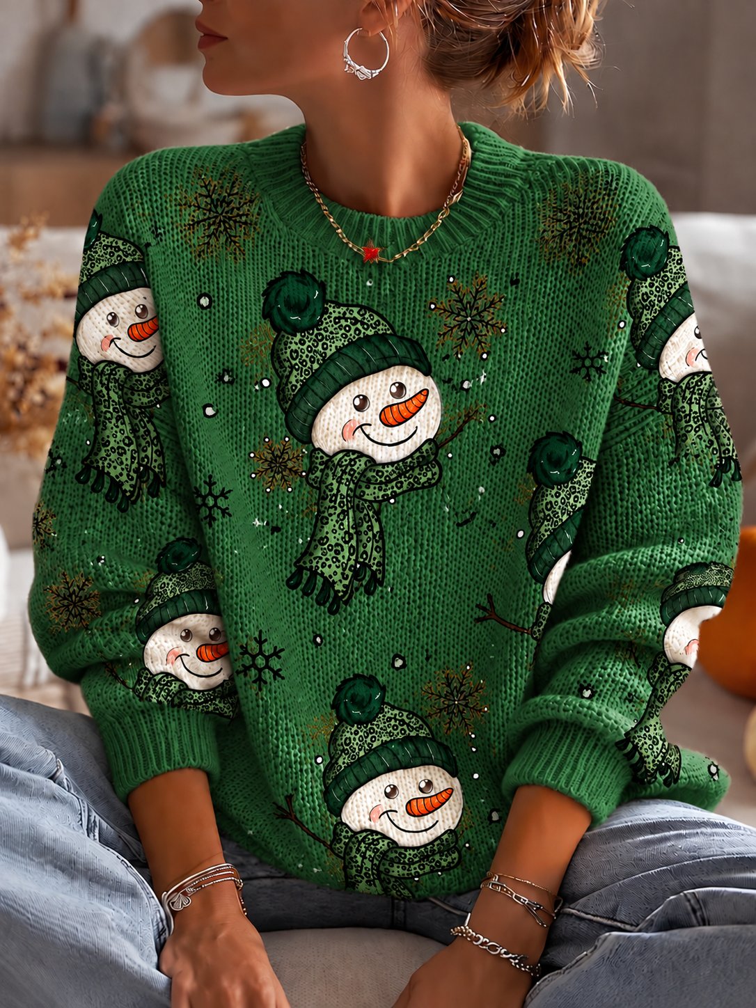 Women'S Christmas Print Crew Neck Long-Sleeve Sweatshirt