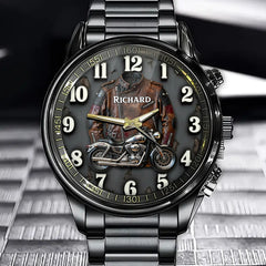 Personalized Rebel Biker Watch - Edgy Motorcycle & Leather Jacket Dial