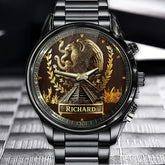 Personalized Mexican Eagle Pyramid Watch - Emblem Dial with Custom Name Personalization