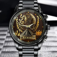 Personalized Mexican Eagle Pyramid Watch - Emblem Dial with Custom Name Personalization