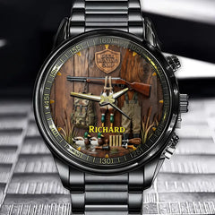 Personalized Hunting Camp Watch - Duck & Rifle Gear Design with Custom Name