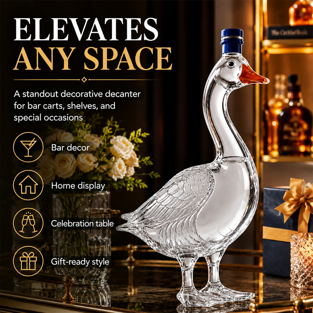 3D Sculpted Goose Glass Decanter - Elegant Liquor & Whiskey Bottle For Bar, Home Decor