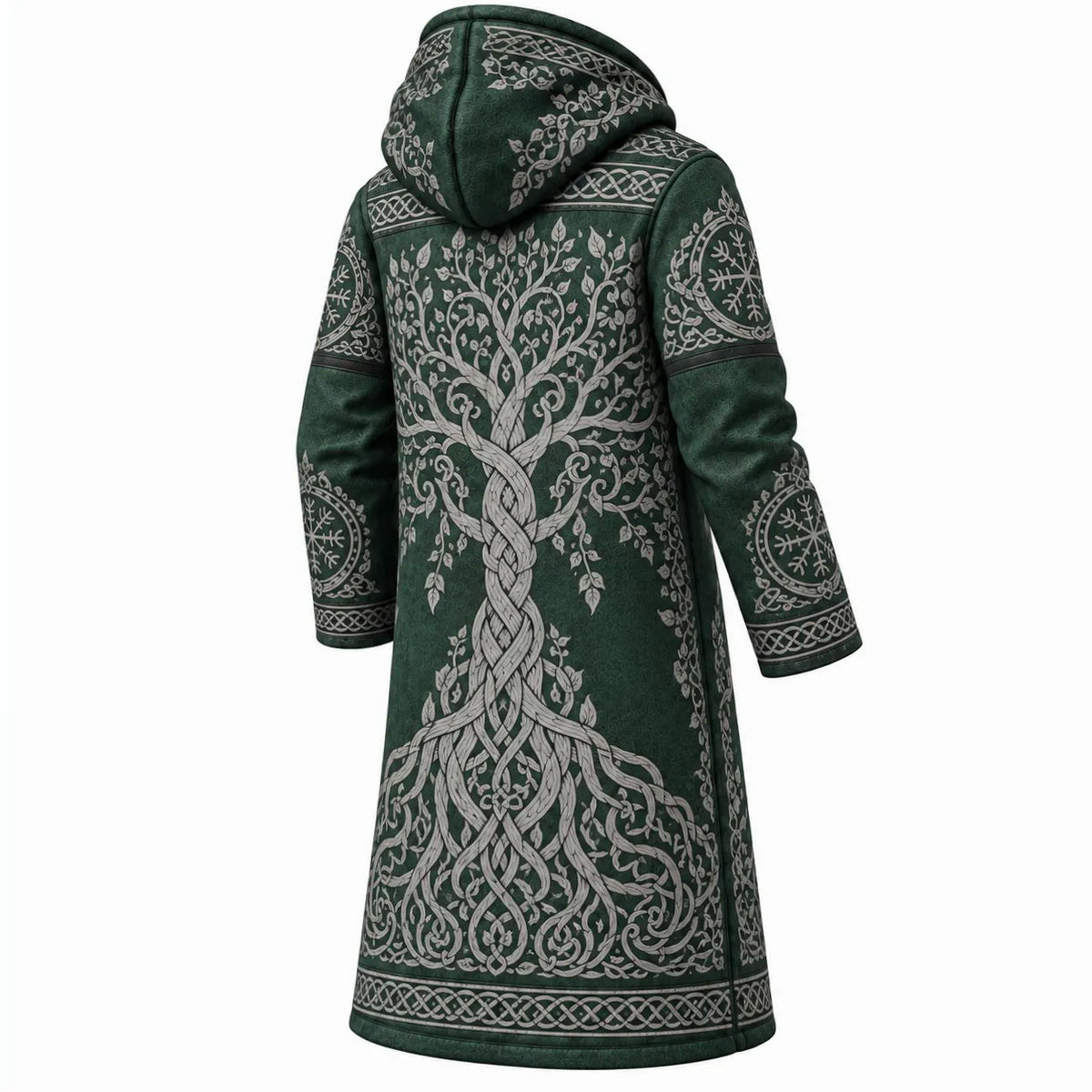 Forest Green Celtic Pattern Longline Hooded Fleece Coat