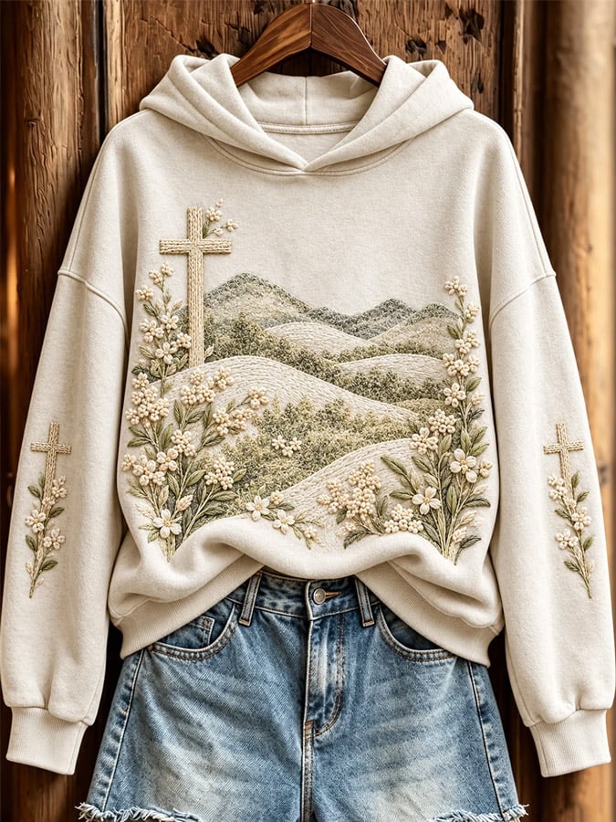 Women's Faith-Themed Pattern Design Casual Hoodie
