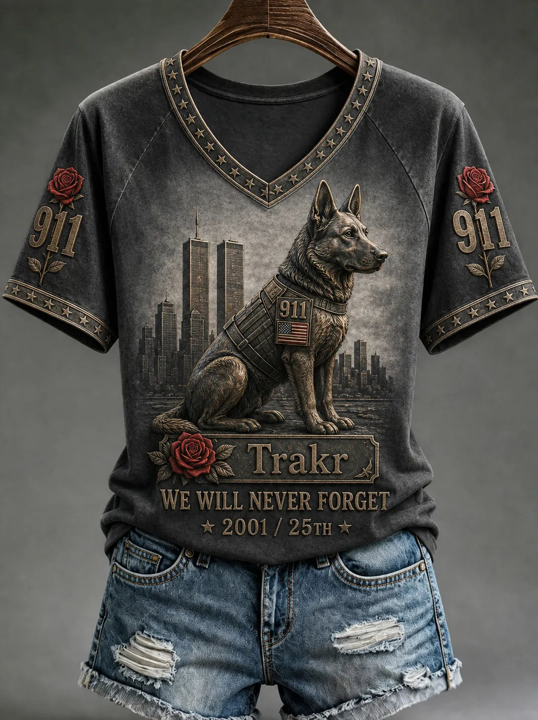 Women's Trakr WE WILL NEVER FORGET 2001/25TH 911 T-shirt