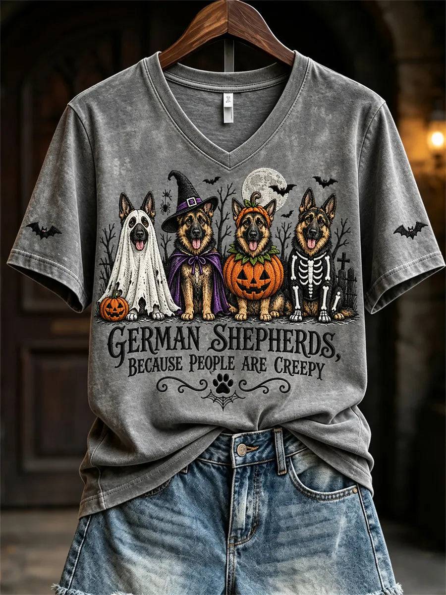 Women's German Shepherds Because People Are Creepy Halloween Dogs Print short-sleeved T-shirt