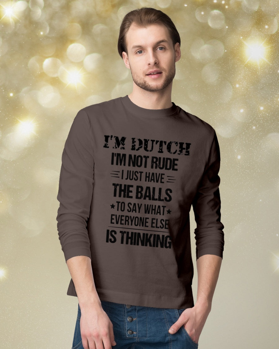 I'M NOT RUDE I'M DUTCH - Long Sleeve Tee - Dark Chocolate - lifestyle-holiday-longsleeves-front-3