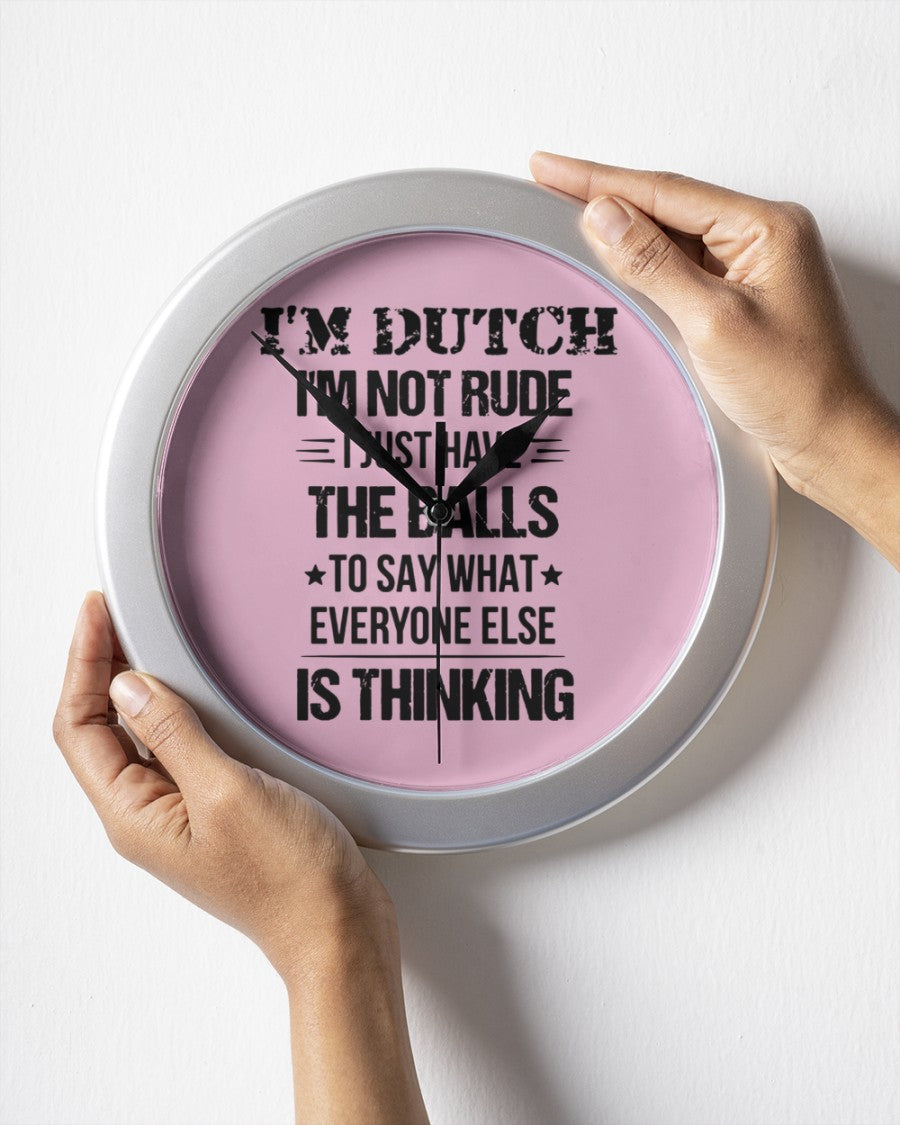 I'M NOT RUDE I'M DUTCH - Wall Clock - Classic Pink - aos-wall-clock-lifestyle-front-05