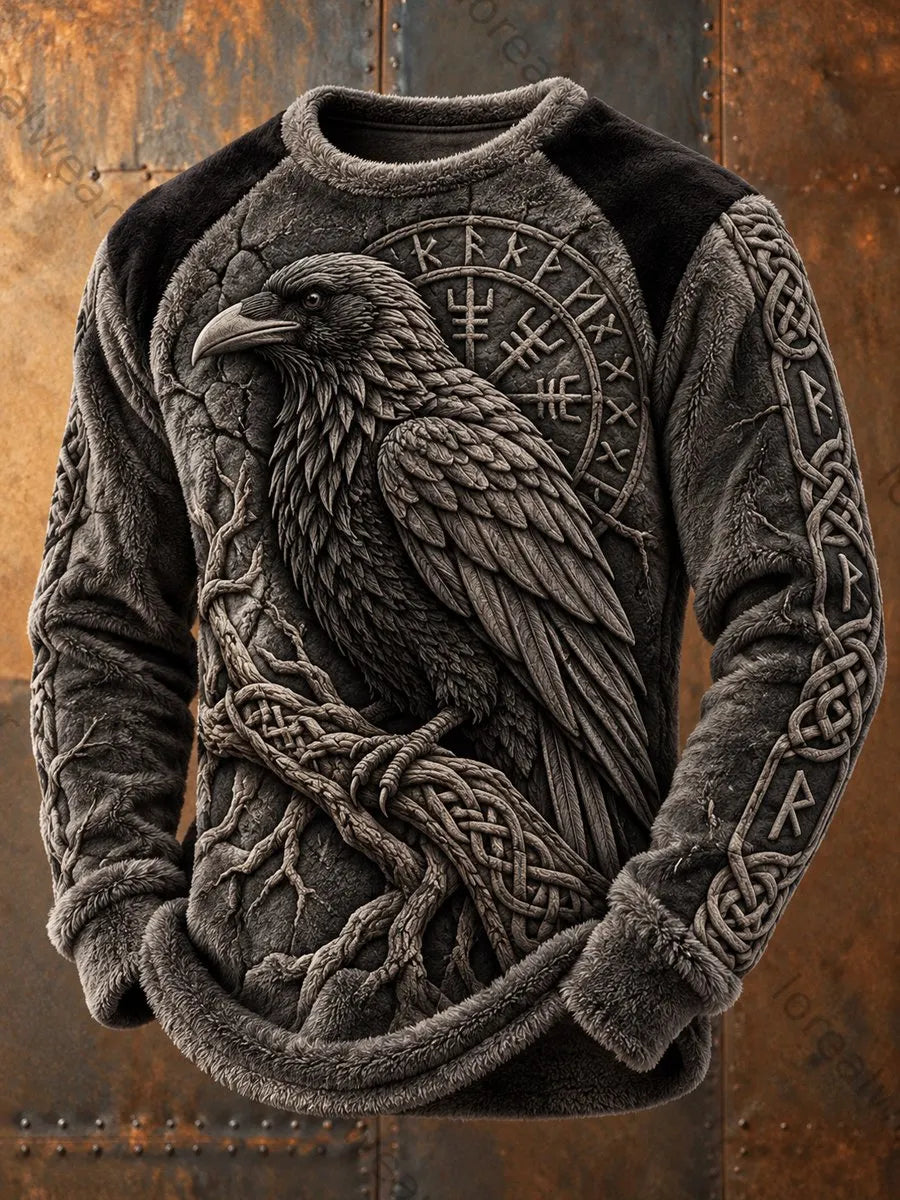 Men's Viking Art Round-Neck Flannel Top