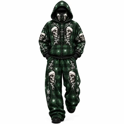 Gothic Skeleton Plaid Mask Hoodie Tracksuit Set