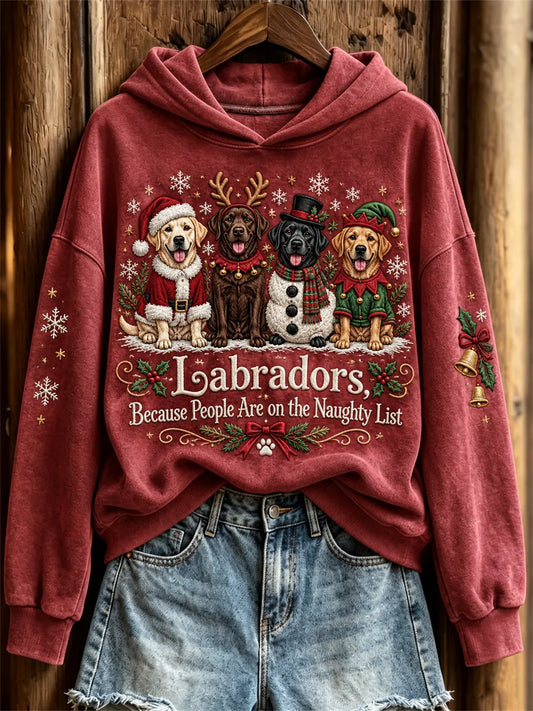 Women's Labradors Because People Are on the Naughty List Christmas Dogs Print Hoodie