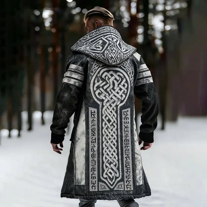 Men's Viking Celtic With Rune Totem Printed Fleece-Lined Hooded Jacket