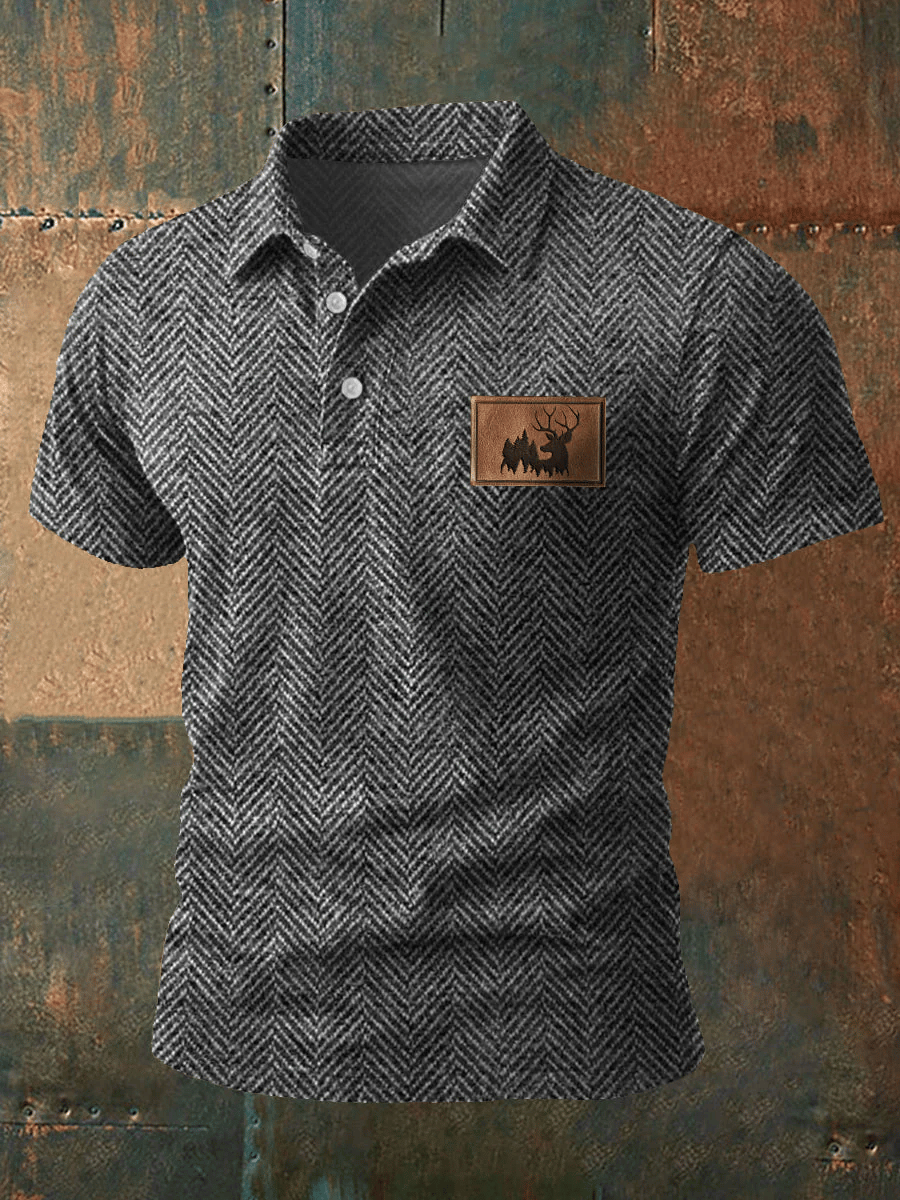 Men's Western Retro Print Polo Shirt