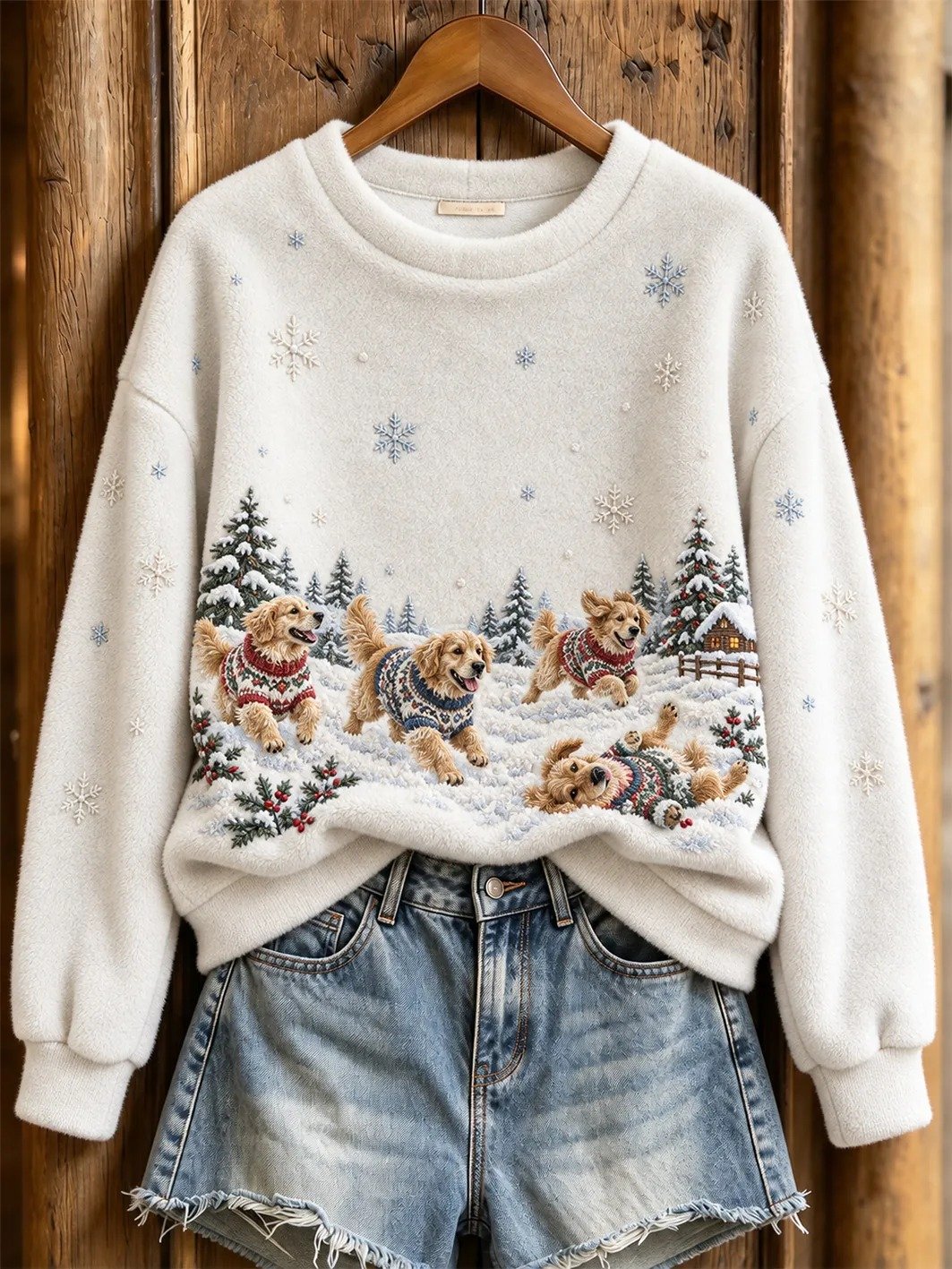 Women's Casual Cute Dog-Print Long-Sleeve Sweatshirt
