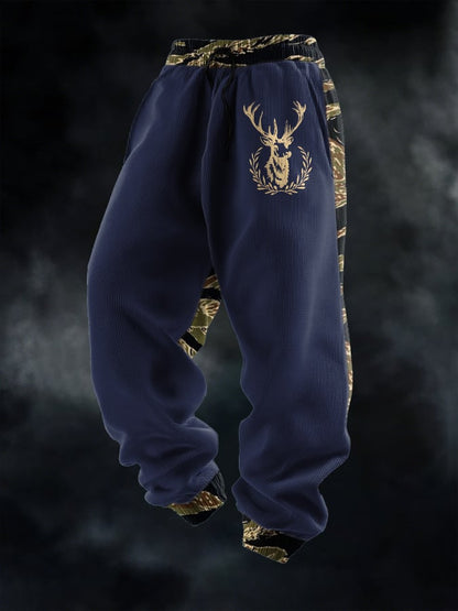Men's Casual Waffle Camouflage Elk Pattern Sweatpants