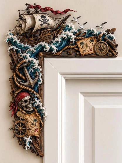 🏴‍☠️ ⚓ Ahoy! Pirate Ship & Skull Door Corner 🦜 Treasure Map & Compass Nautical Decor