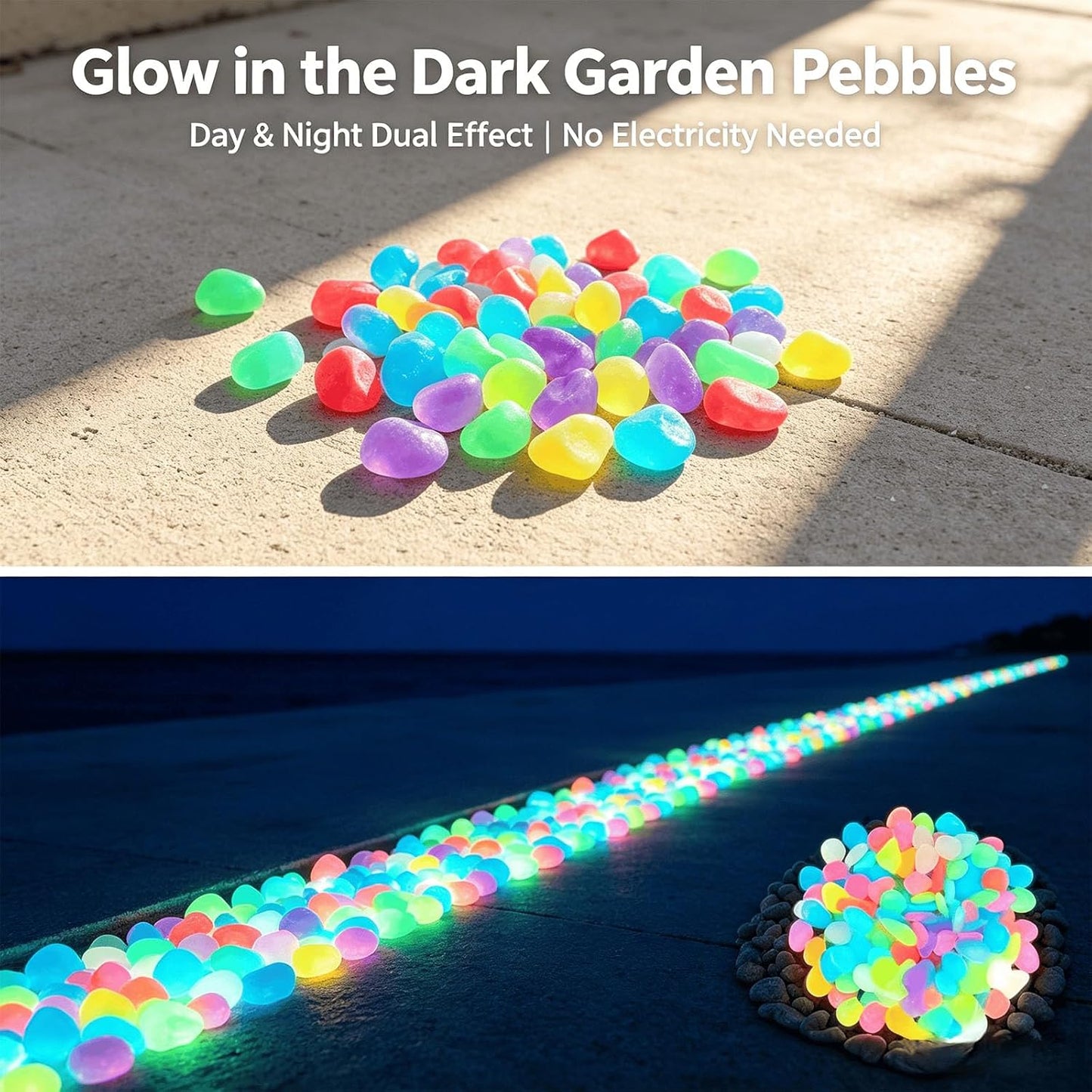 Solar Glow In Dark Garden Stones Outdoor Decor Pebbles