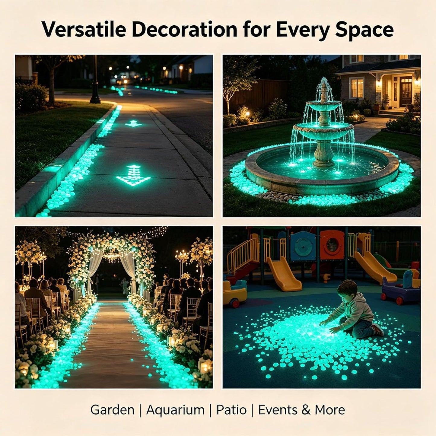 Solar Glow In Dark Garden Stones Outdoor Decor Pebbles
