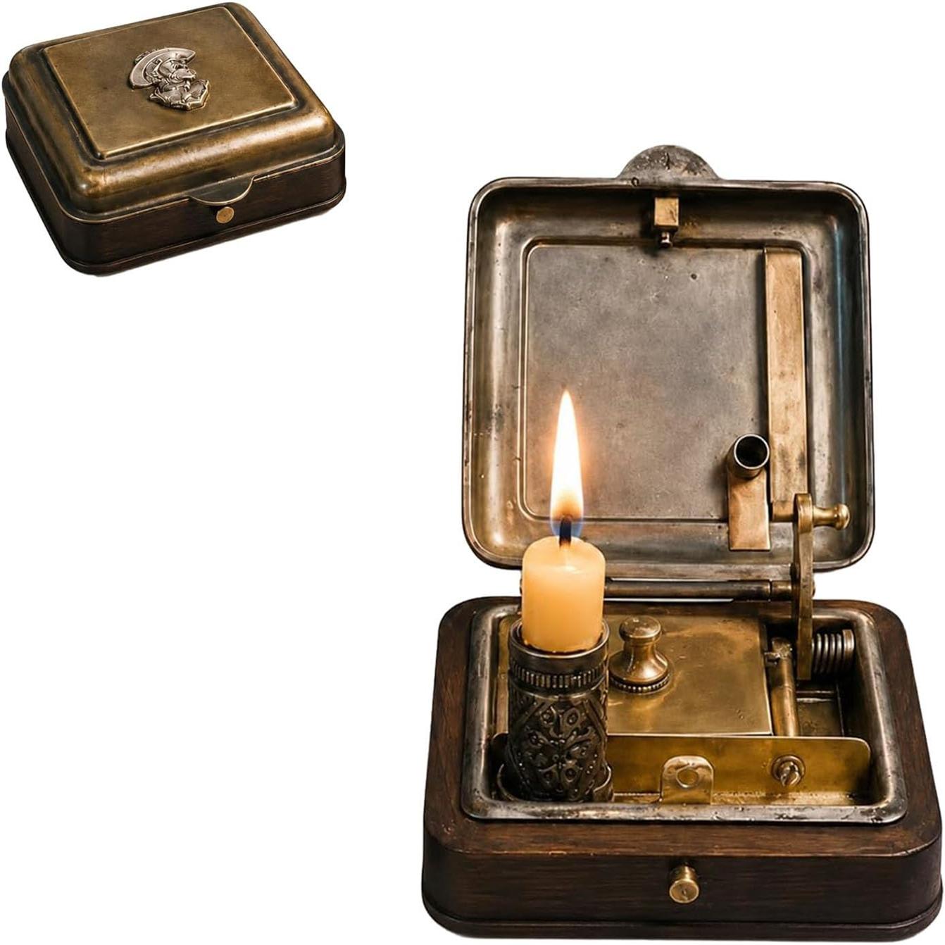 Vintage Mechanical Candle Box – Antique Brass Wind-Up Candle Holder