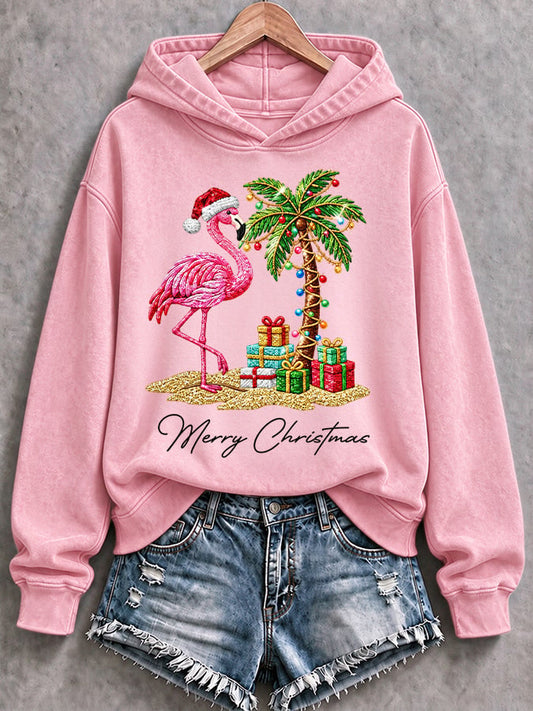 Women's Flamingo Christmas Print Casual Sweatshirt