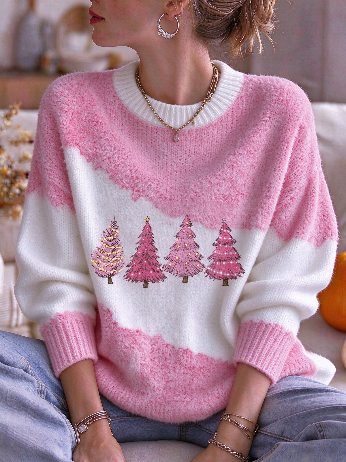 Women's Christmas Print Casual Knit Top