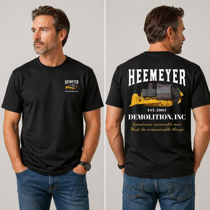 Heemeyer Demolition Inc Shirt - Model wearing black shirt