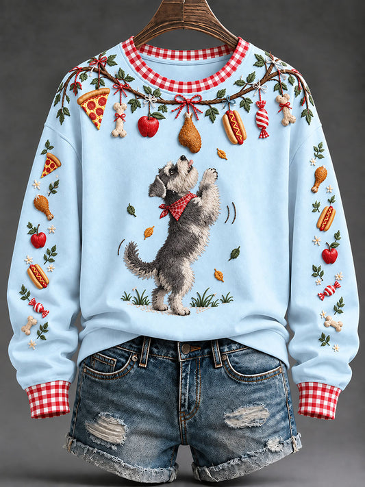 Women's "Every Pet’s Thanksgiving Dream" Schnauzer Print Casual Sweatshirt