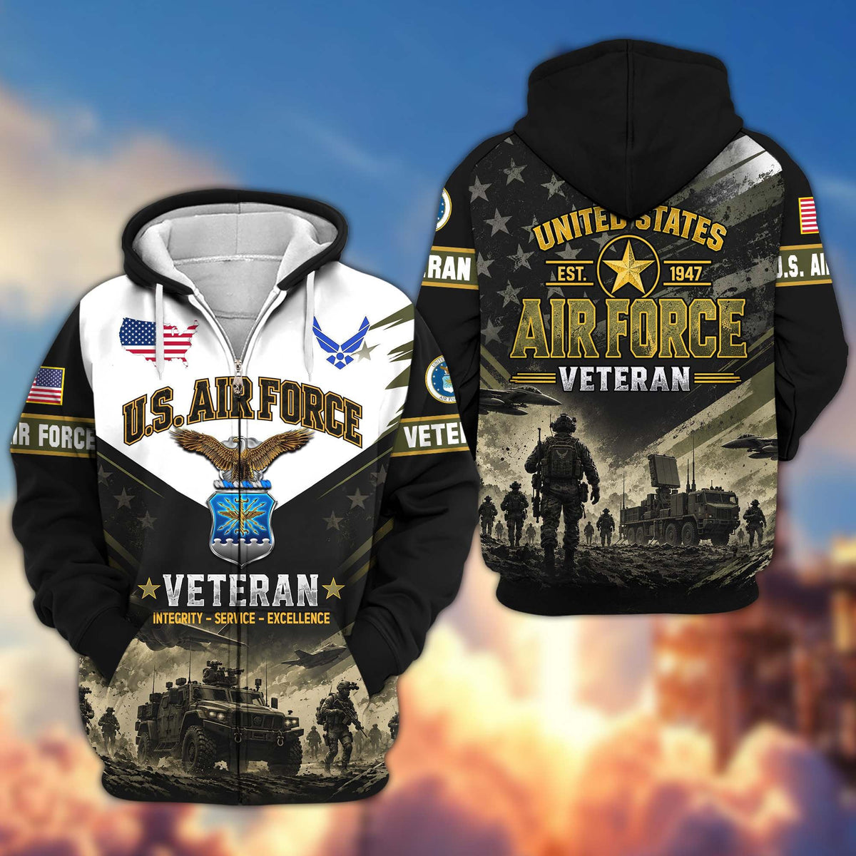 Premium US Veterans Zip Up Hoodie CPHN160912, Gifts For US Veterans, Gifts For Veterans Day.