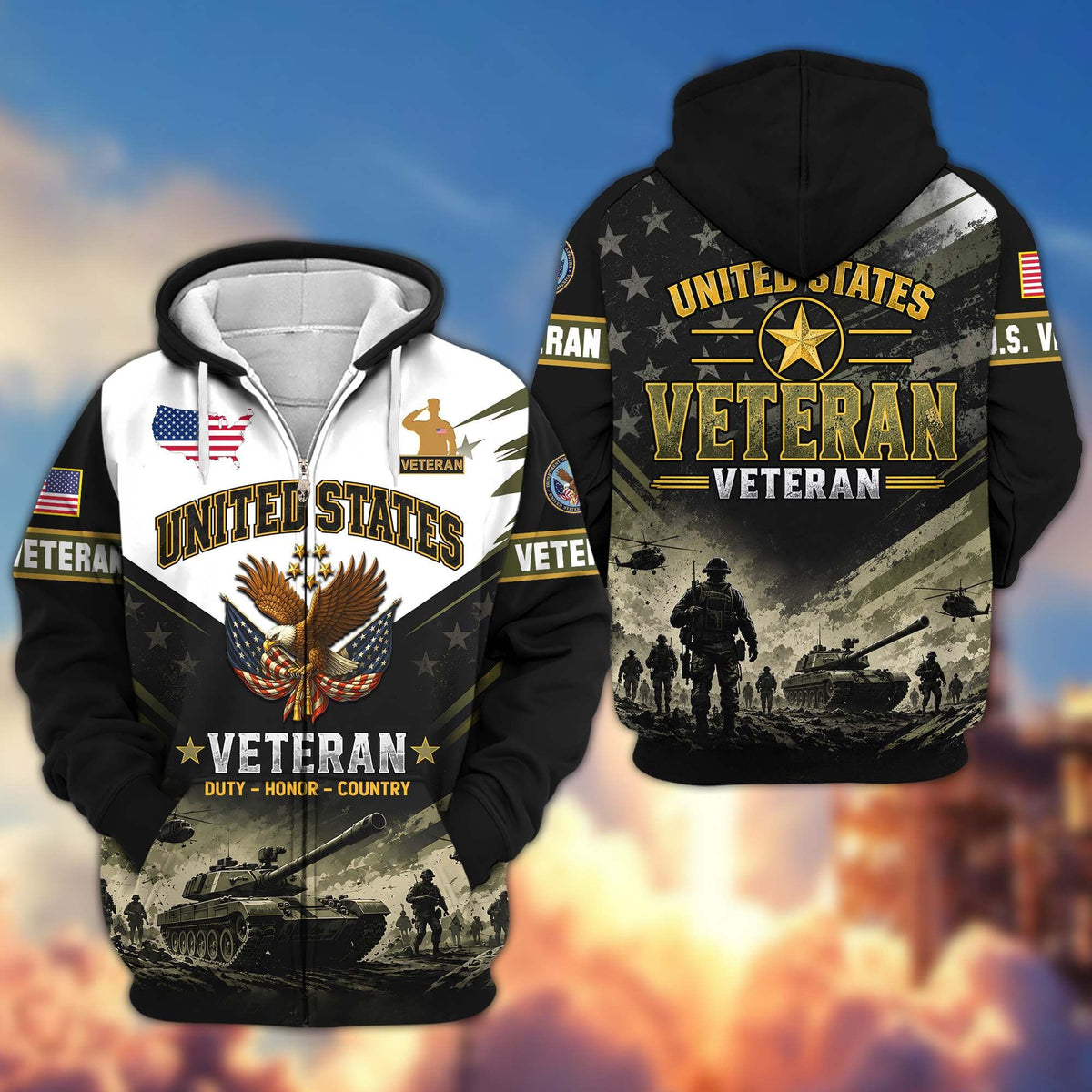 Premium US Veterans Zip Up Hoodie CPHN160912, Gifts For US Veterans, Gifts For Veterans Day.