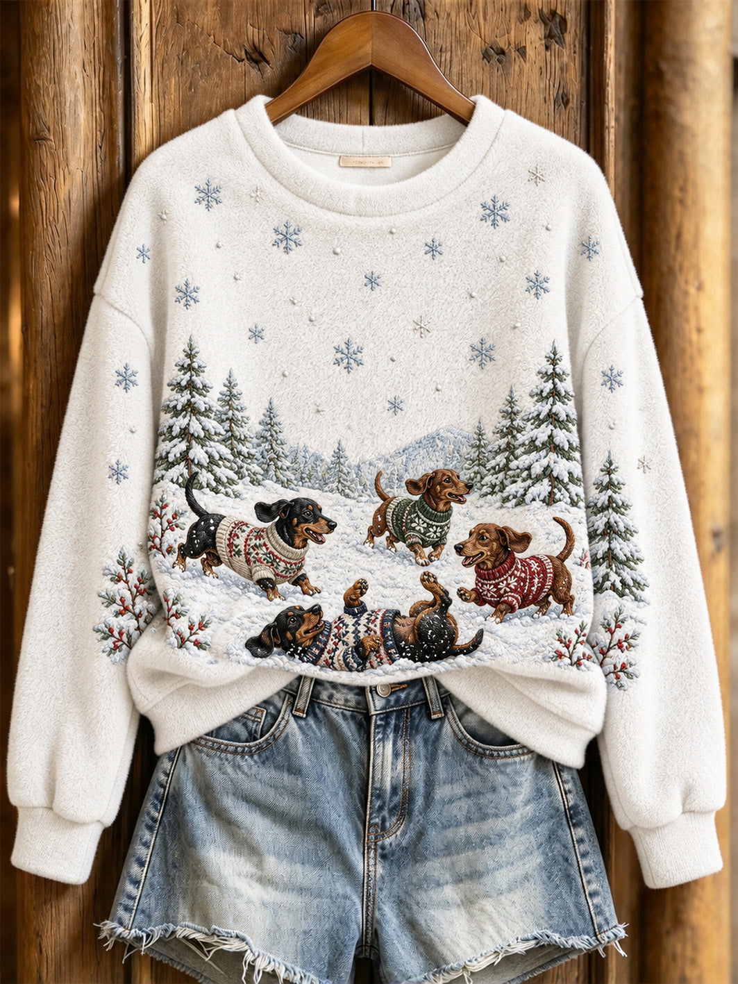 Women's Dachshunds Pattern Causal Flannel Sweatshirt