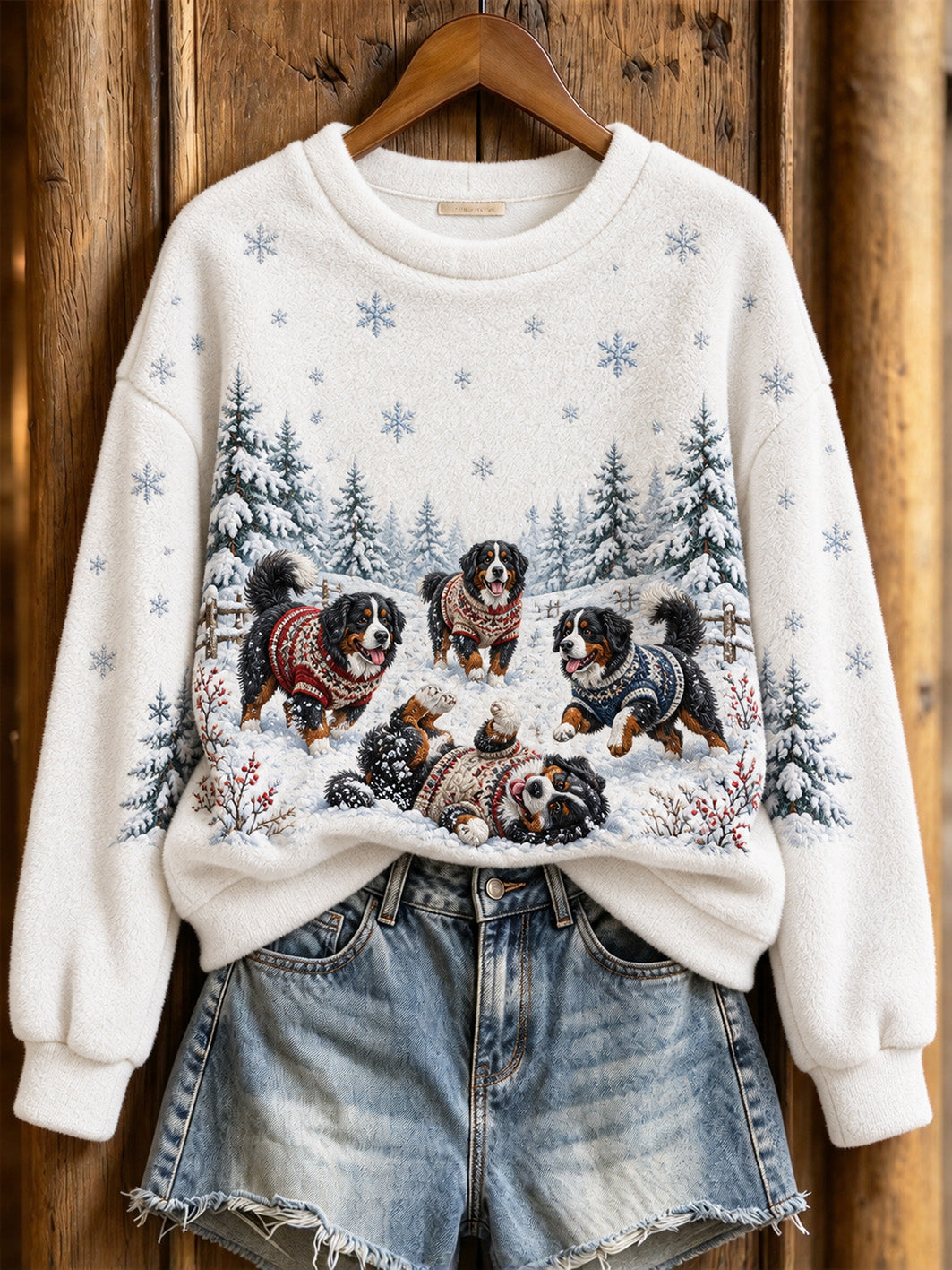 Women's Bernese Mountain Dogs Pattern Causal Flannel Sweatshirt