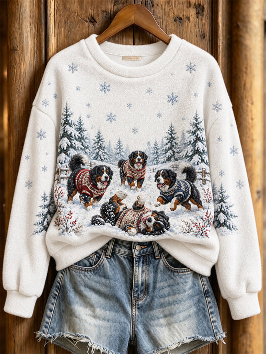Women's Bernese Mountain Dogs Pattern Causal Flannel Sweatshirt