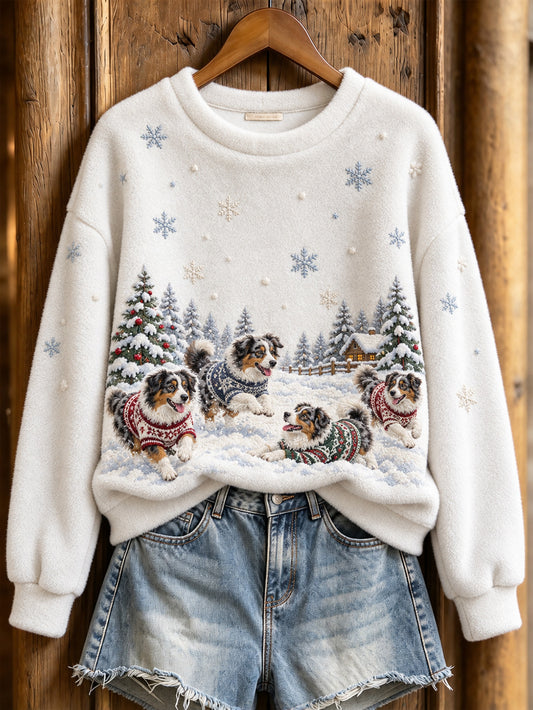 Women's Australian Shepherd Pattern Causal Flannel Sweatshirt
