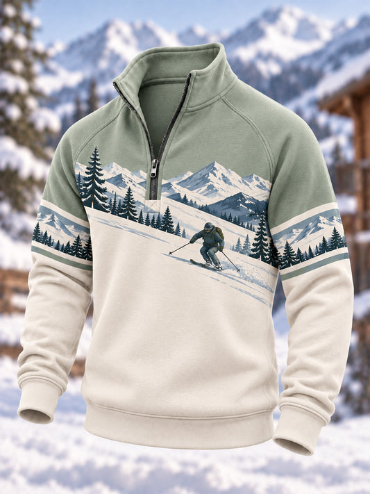 Men's Ski Lovers Ready for Ski Season Casual Zip-Up Hoodie