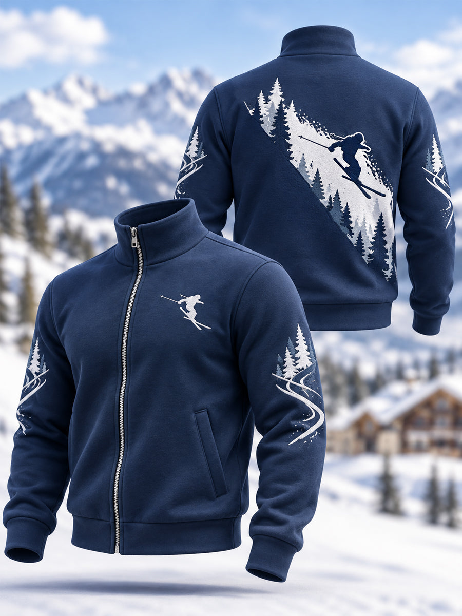 Men's Ski Lovers Ready For Ski Season Casual Zipper Sweatshirt