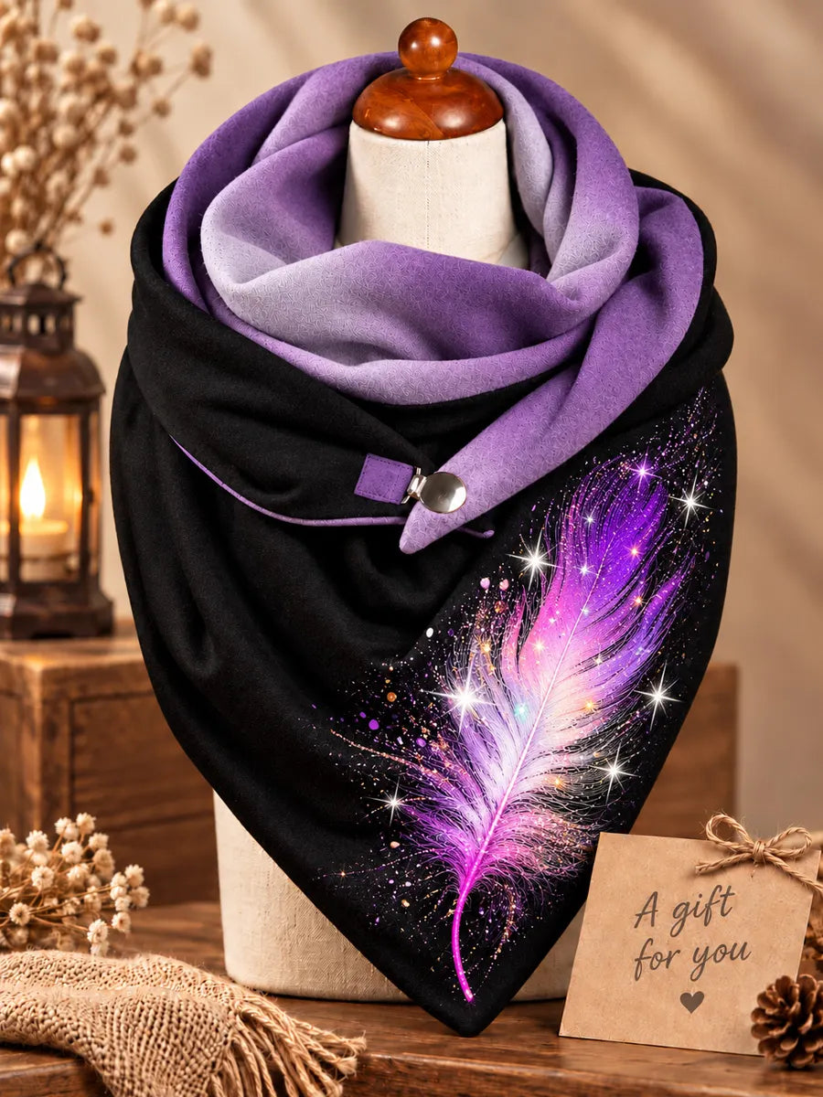 Women's Feather Print Winter Triangle Scarf – Versatile Everyday & Holiday Accessory