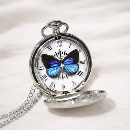 🔥49% OFF - 🦋 Butterfly in Time Handmade Multicolor Pocket Watch Necklace - Handmade Silver Crystal Floral Design