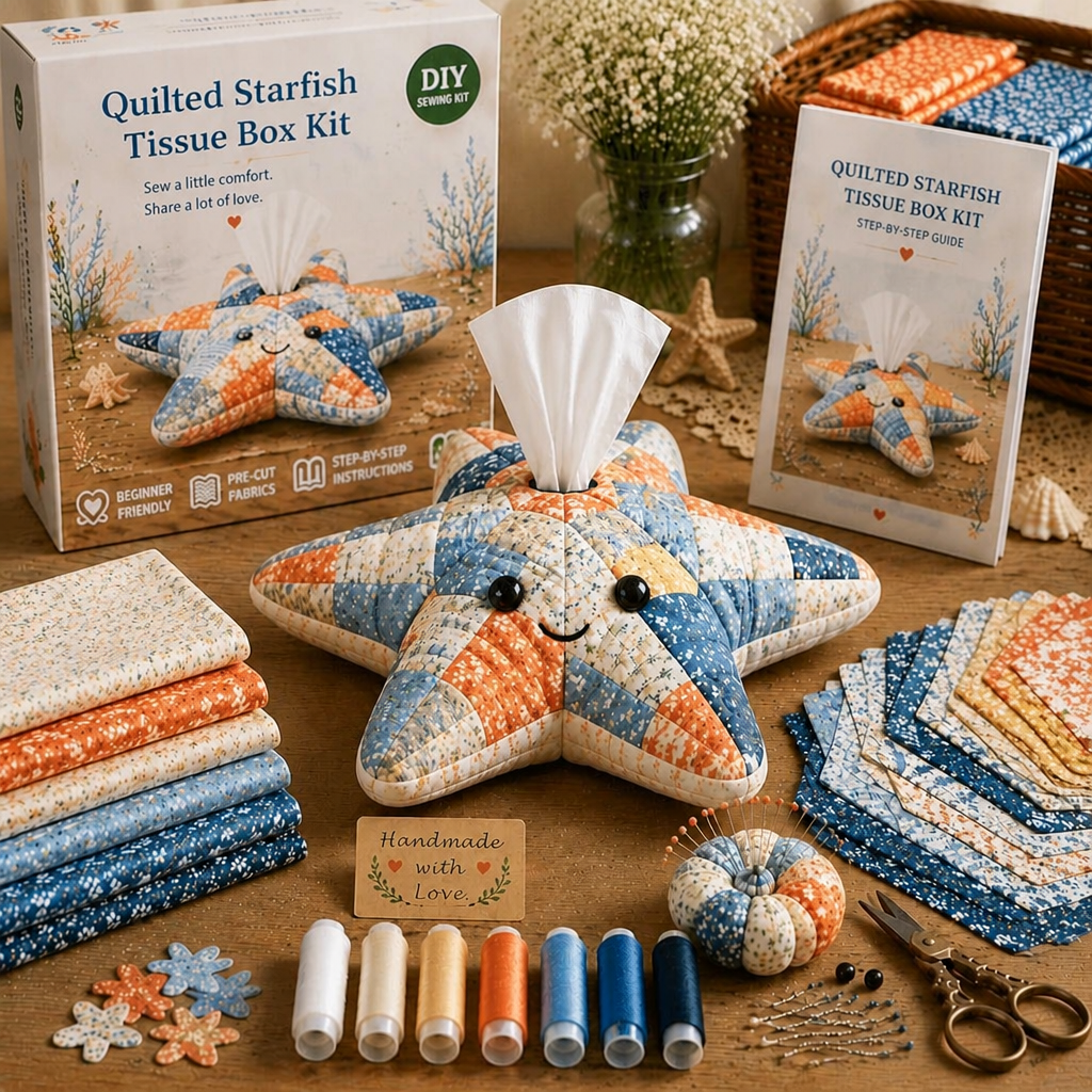 DIY Quilted Sea Animal Tissue Box Kit – Handmade Ocean Patchwork Craft