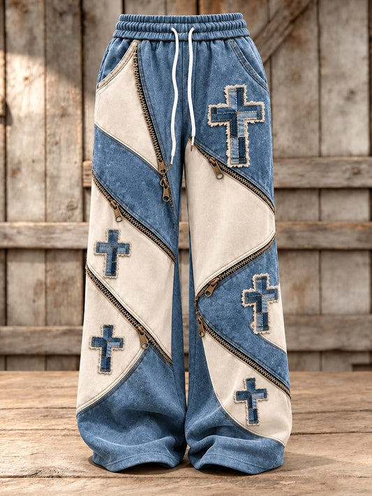 Women's Retro The Cross of Faith Print Casual Pants
