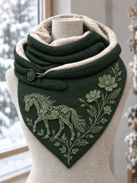 Women's Vintage Horse Floral Pattern Triangle Scarf
