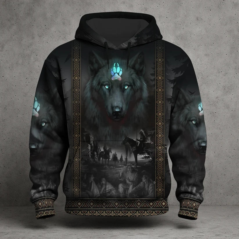 3D Hoodie Native American Faux Leather Vest Hoodie, Southwestern Tribal Eagle Feather Graphic