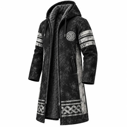 Men's Viking Rune Totem Printed Fleece-Lined Hooded Jacket