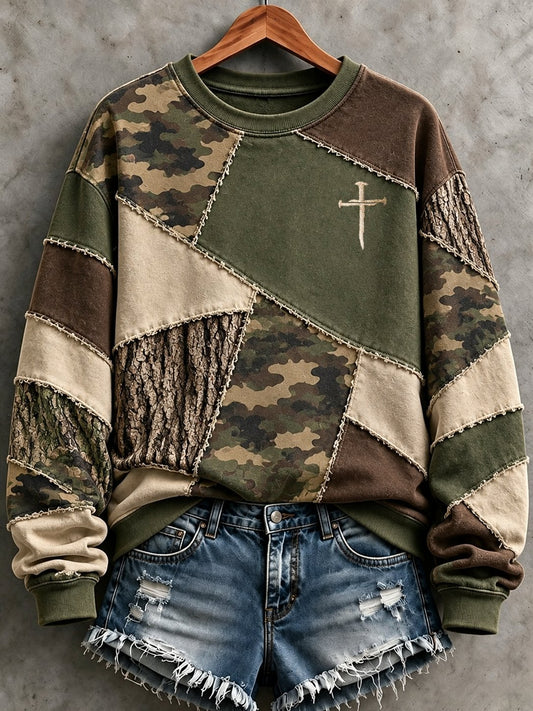 Women's Casual "Faith" Cross-Print Sweatshirt
