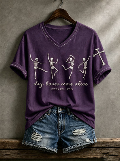 Women's Casual Faith Dry Bones Come Alive EZEKIEL 37:5 Printed T-Shirt