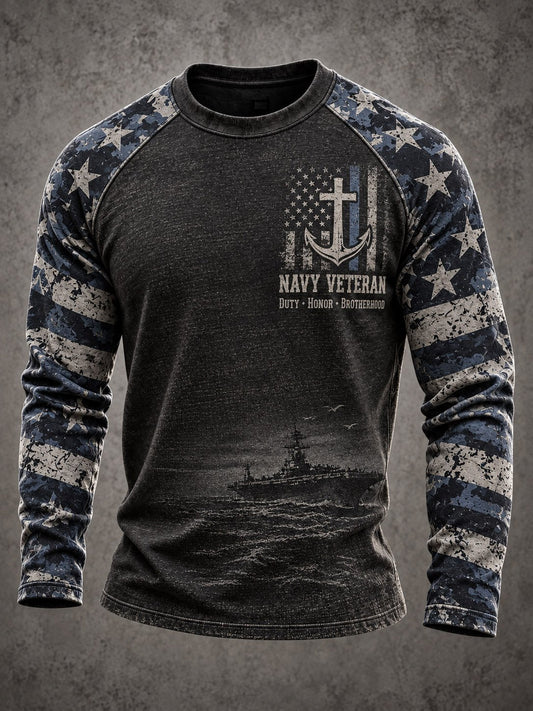 Men's Navy Veteran Print Casual Top