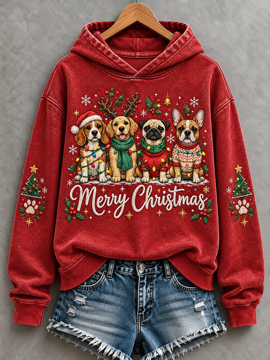 Women's Merry Christmas Dogs Print Dog Lovers Casual Hoodie