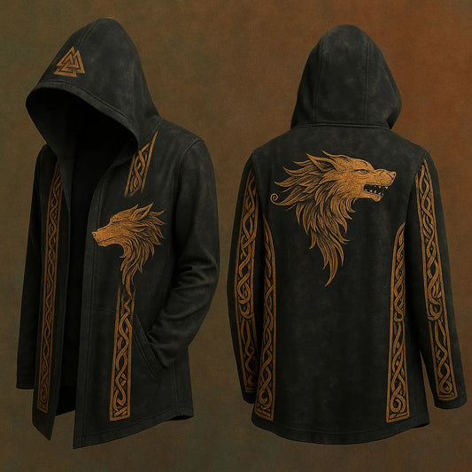 Men's Viking Nordic Wolf Vintage Hooded Jacket