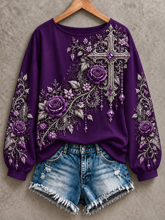 Women's Casual "Faith" Cross-Print Sweatshirt